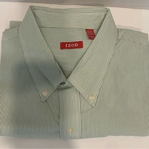 Men’s Izod Long Sleeved Shirt, Green & White Stripe, Size XXL/TTG/XXG